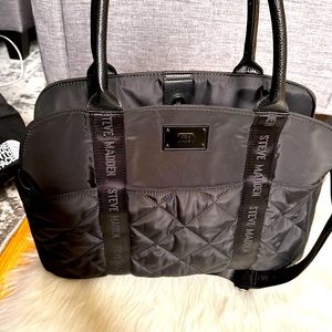 Steve Madden Tote in Black with cross body strap.